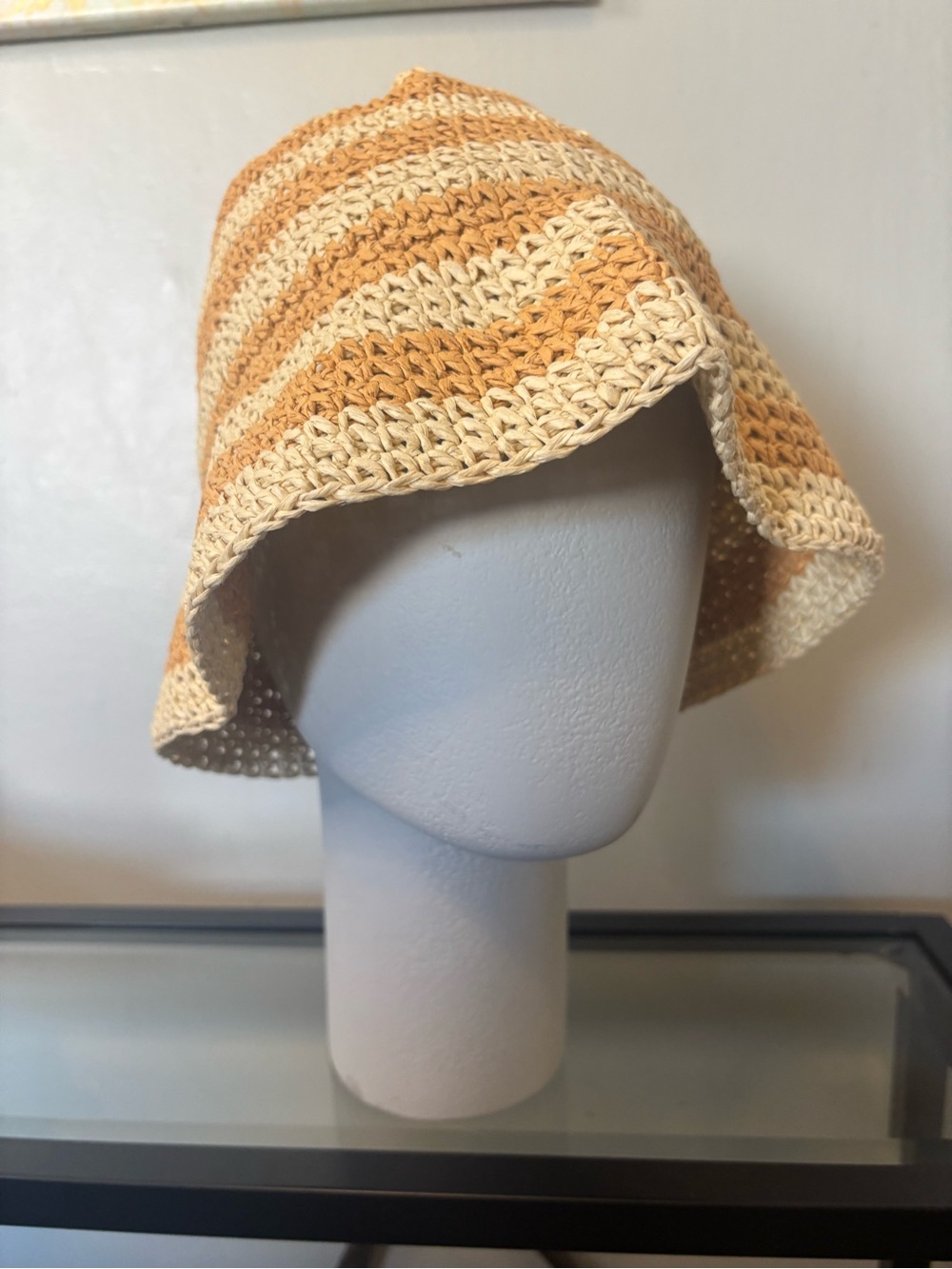 Orange & Tan Striped Crochet Bucket Hat